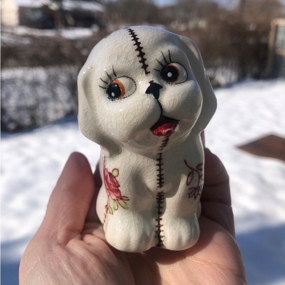 Cute Vintage Puppy Dog salt & pepper Shakers Floral Vtg S&P shaker set MCM Japan - Picture 6 of 11